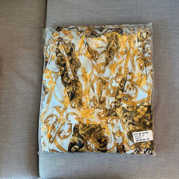 Powder Blue Gold Chiffon Baroque Sleeveless Open Back V-Neck Maxi Dress SM New - Picture 15 of 15